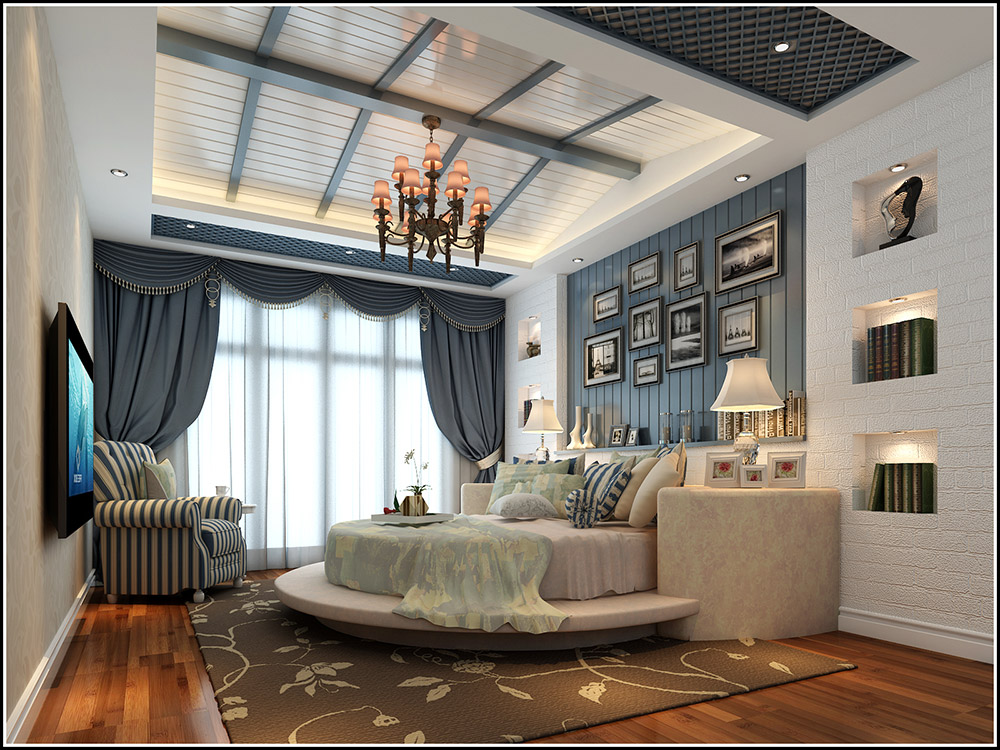 大同铂蓝郡别墅410平米地中海风格装修案例-卧室 大同铂蓝郡别墅410平米地中海风格装修案例-卧室